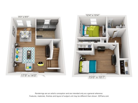Floor plan for 2 beds, 1 bath, 912 sqft